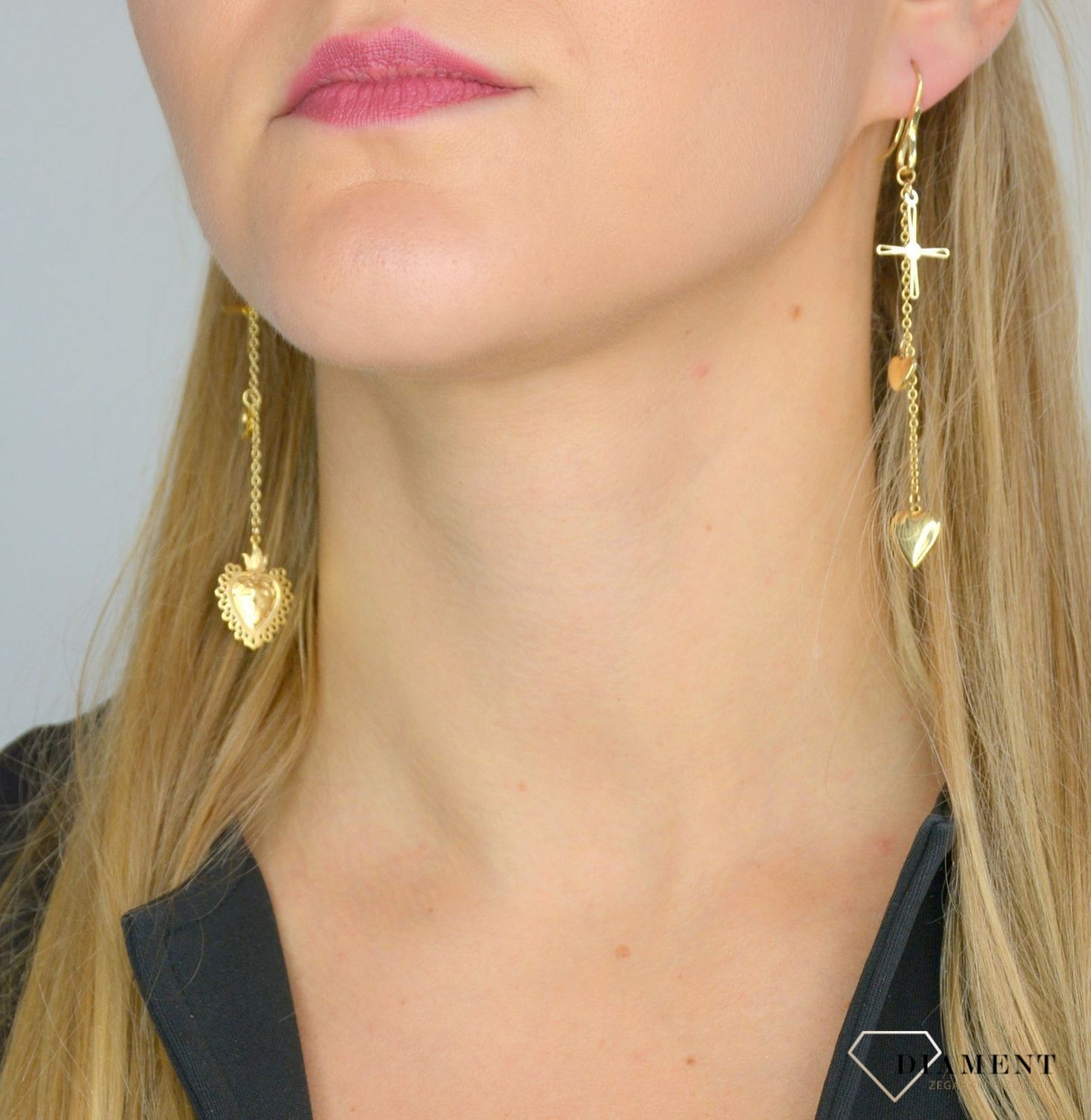 Złote kolczyki 585 'krzyż i serce' DIA-KLC-OR19-585.jpg