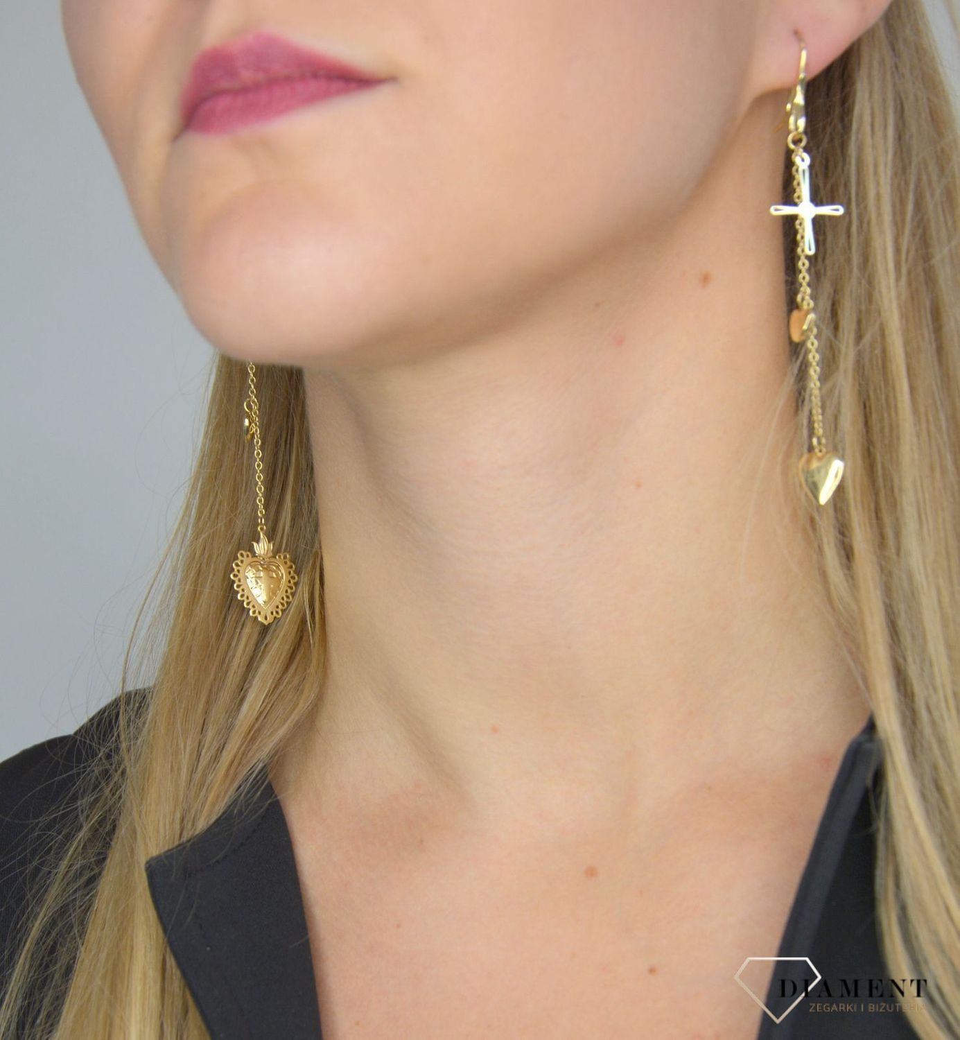 Złote kolczyki 585 'krzyż i serce' DIA-KLC-OR19-585.jpg
