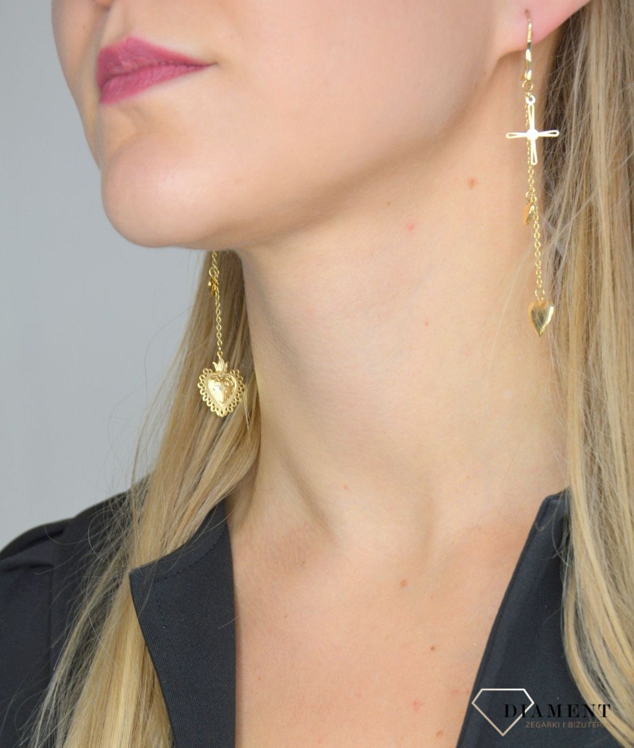 Złote kolczyki 585 'krzyż i serce' DIA-KLC-OR19-585.jpg