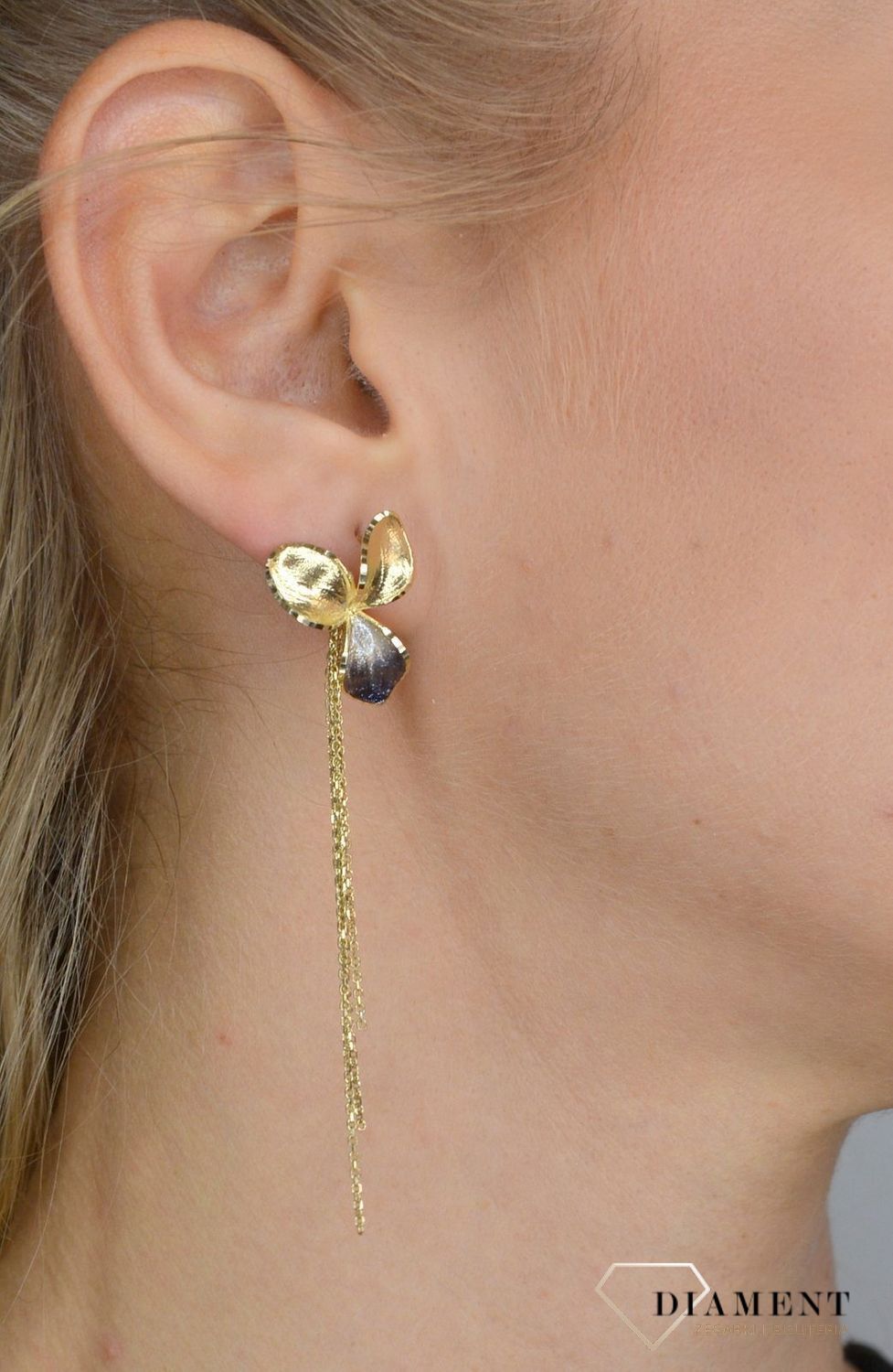 Złote kolczyki koła 585 'lśniący przedłużony kwiat' DIA-KLC-OR205295-585.jpg