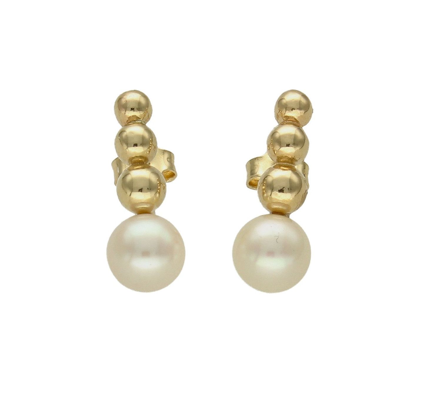 Złote kolczyki 585 perełki ze złotymi kulkami DIA-KLC-OR4237-585.  Kolczyki damskie złote wiszące perły. Kolczyki to idealna proporcje zamknięte w pięknej kompozycji. Kolczyki wykonane z wysokiej jakości złota próby 585..jpg