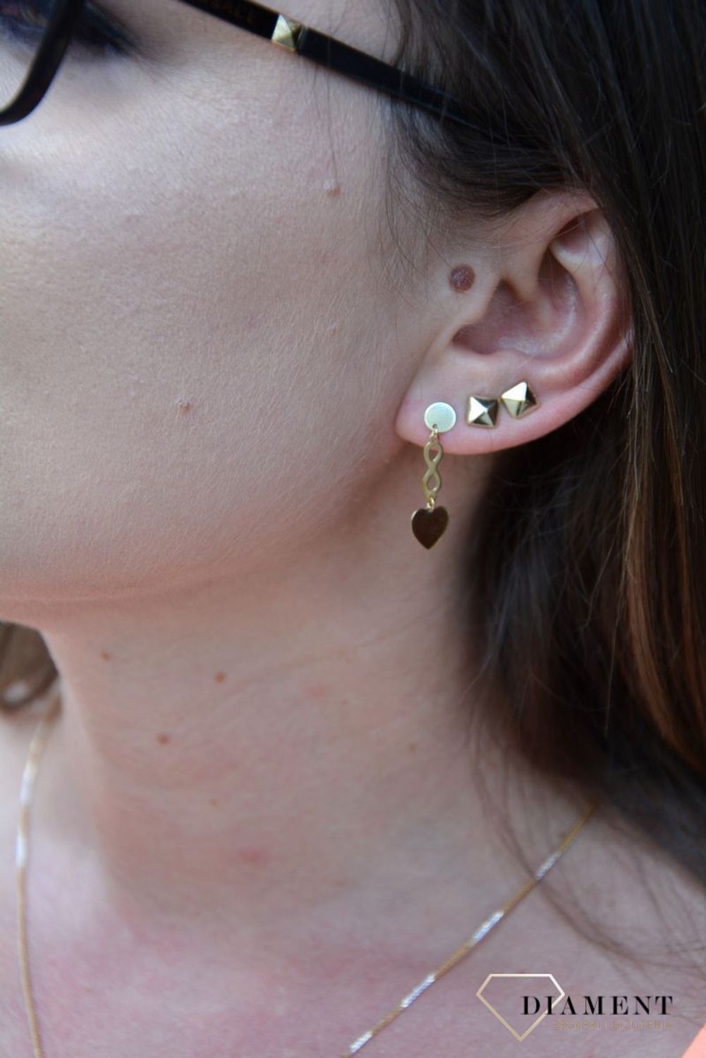 Złote kolczyki 375 wiszące serce, nieskończoność, koło DIA-KLC-P37E0021-375.jpg