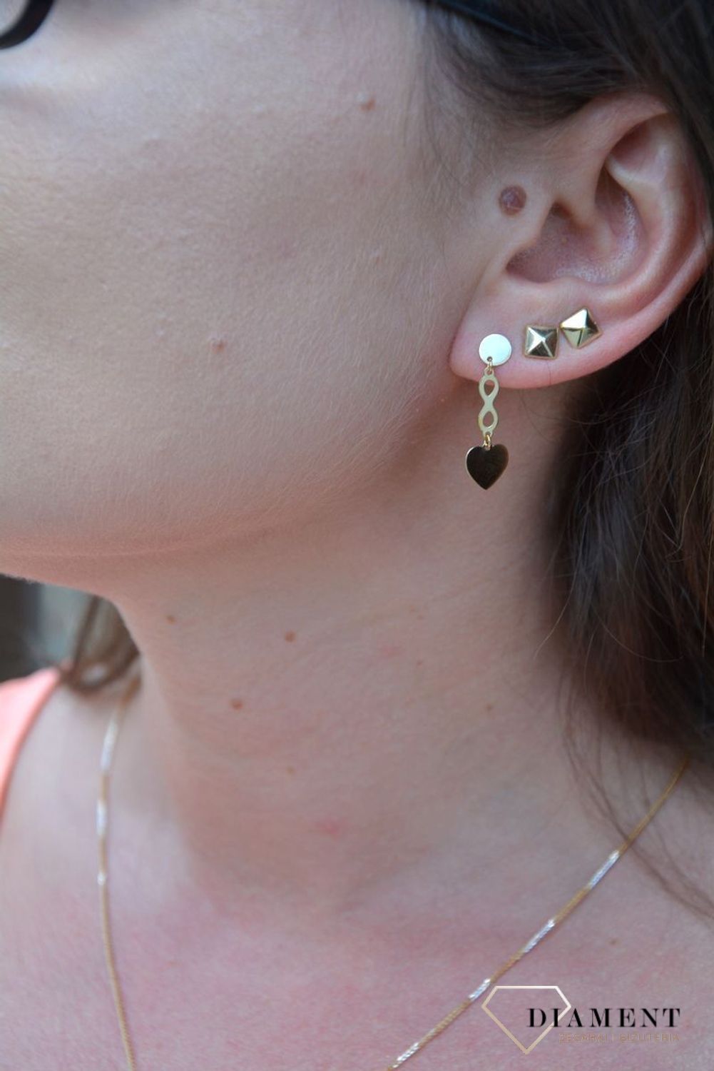 Złote kolczyki 375 wiszące serce, nieskończoność, koło DIA-KLC-P37E0021-375.jpg