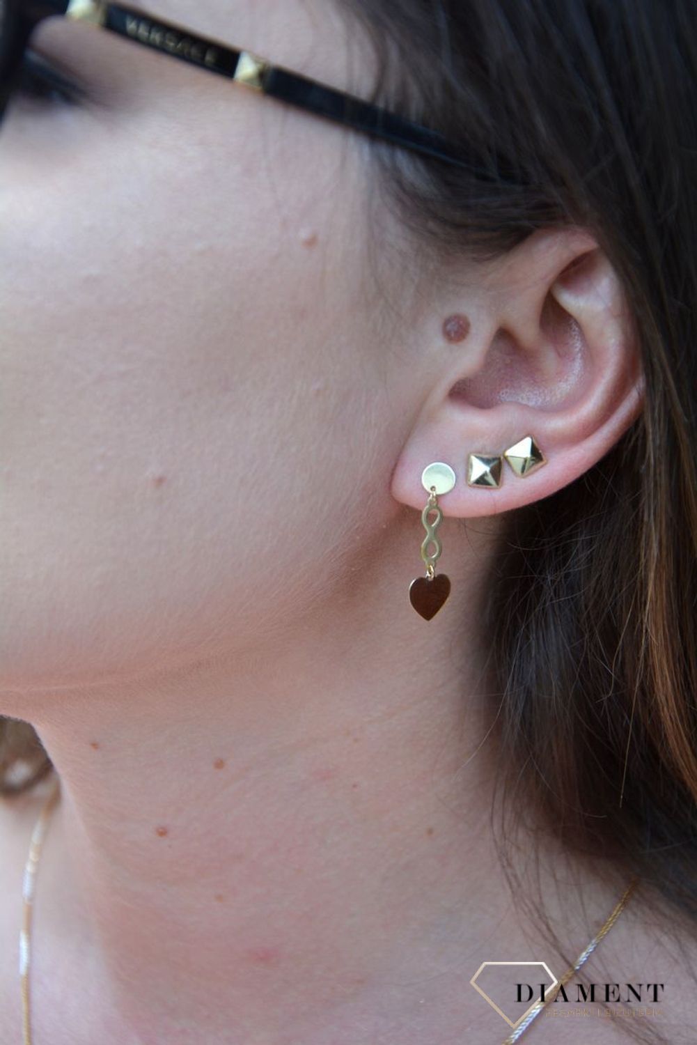 Złote kolczyki 375 wiszące serce, nieskończoność, koło DIA-KLC-P37E0021-375.jpg