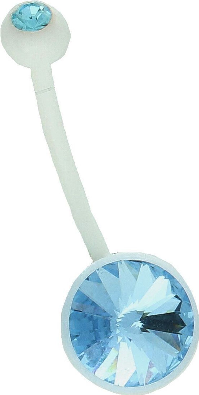 Kolczyk do pępka plastikowy biały z niebieską cyrkonią.jpg