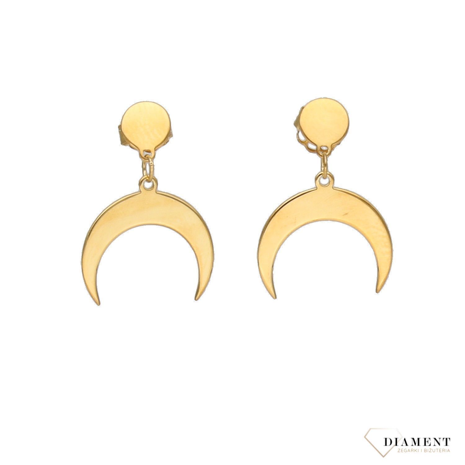 Śliczne, złote kolczyki celebrytki z modnym elementem ozdobnym w postaci półksiężyca będą uniwersalnym uzupełnieniem codziennych stylizacji..jpg