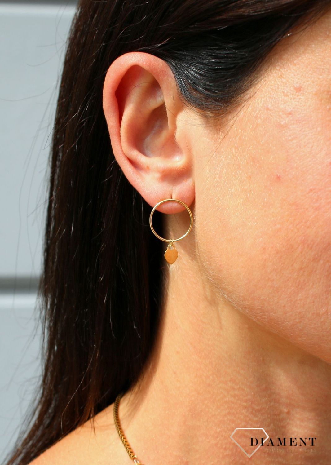 Złote kolczyki 333 koła z zawieszką w kształcie serc DIA-KLC-PL0194KG8K-333.jpg