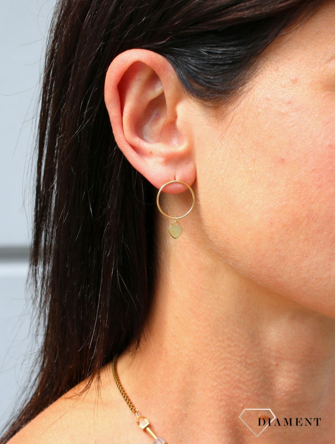 Złote kolczyki 333 koła z zawieszką w kształcie serc DIA-KLC-PL0194KG8K-333.jpg