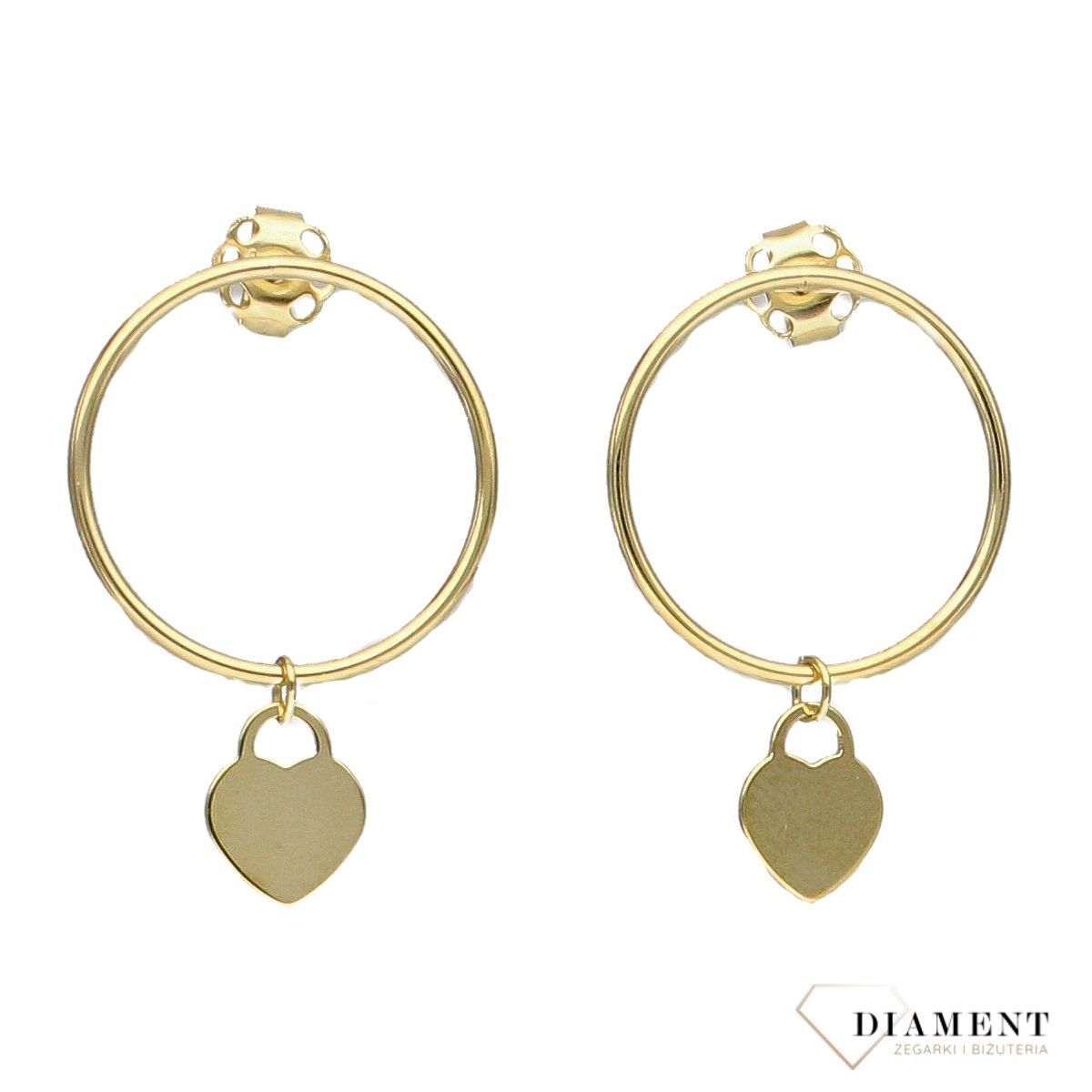 Złote kolczyki 333 koła z zawieszką w kształcie serc DIA-KLC-PL0194KG8K-333.jpg