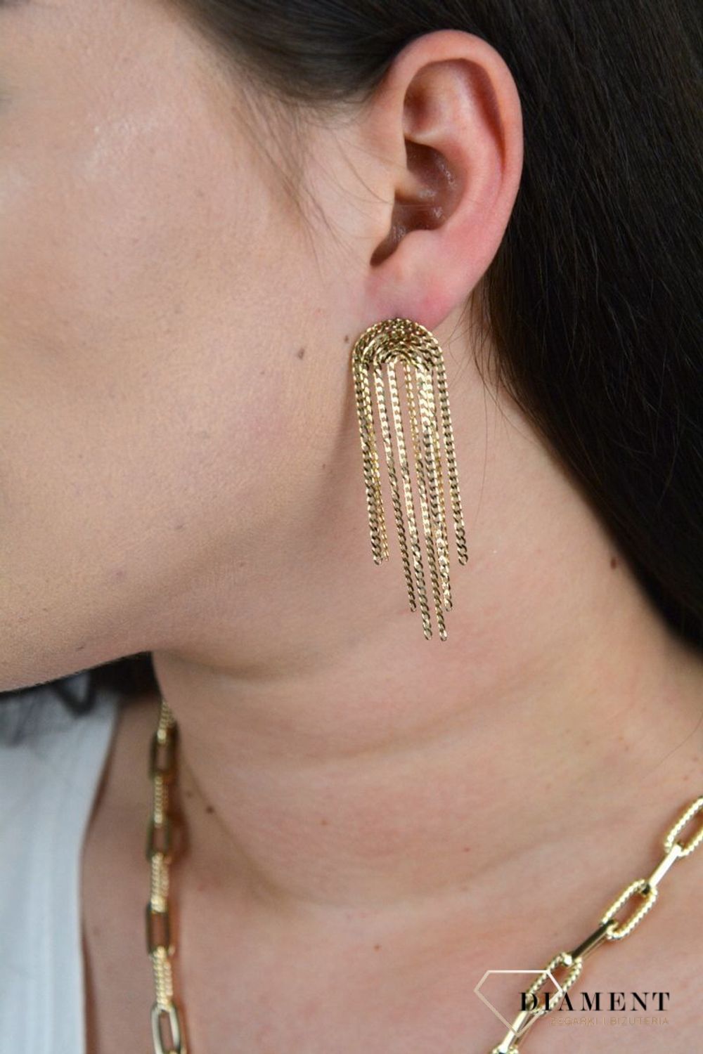 Złote kolczyki duże, wiszące łańcuszki DIA-KLC-RAB02--585.jpg