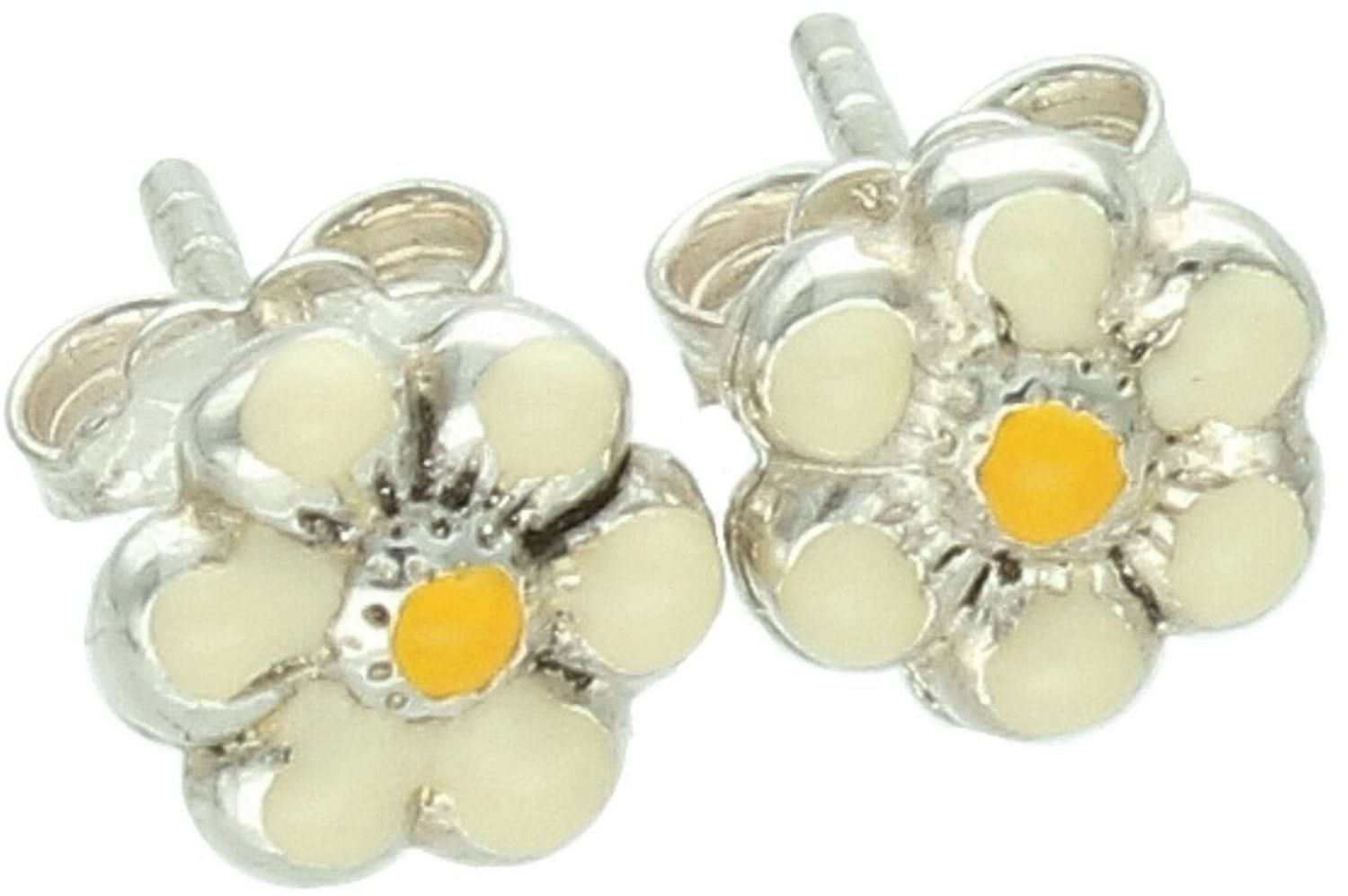 Kolczyki srebrne 925 Kwiatuszki z Emalią Biało-Żółtą na Sztyft DIA-KLC-2066OR0081-925 Ag.jpg