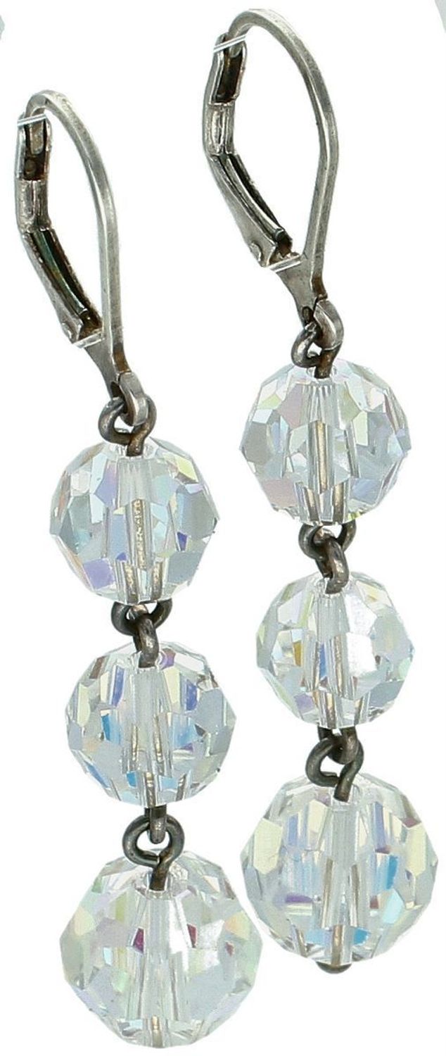 Kolczyki srebrne 925 z trzema opalizującymi kryształami Swarovski. Model DIA-KLC-SWAROVSKI4, długość 5,5 cm, zapięcie bigiel angielski. Elegancka biżuteria dla kobiet.1.jpg