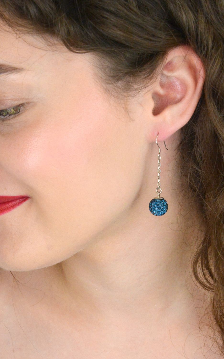 Srebrne Kolczyki Wiszące z Granatową Cyrkonią – Kuleczki na Łańcuszku, Srebro 925 Spark (2).jpg