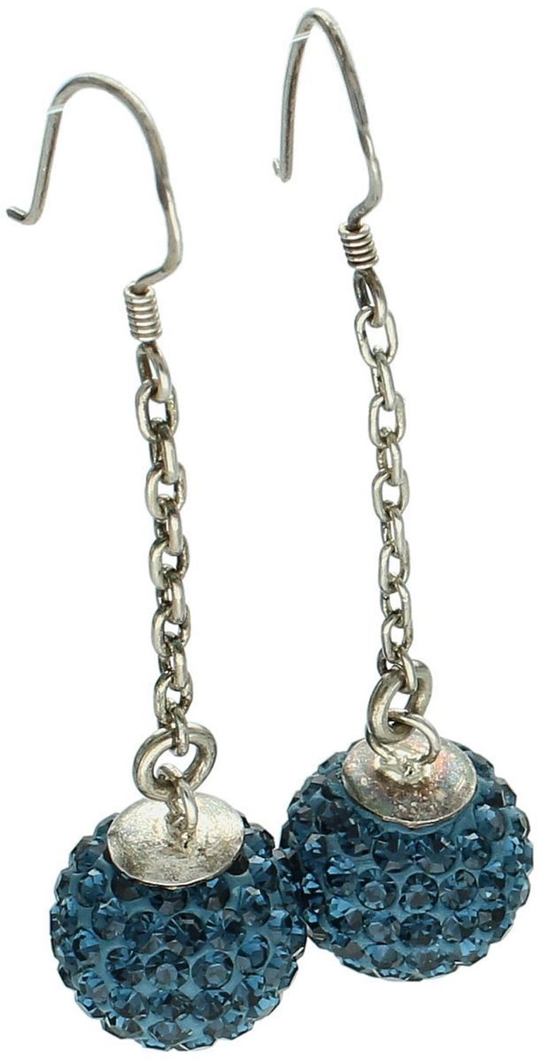 Srebrne Kolczyki Wiszące z Granatową Cyrkonią – Kuleczki na Łańcuszku, Srebro 925 Spark (2).jpg