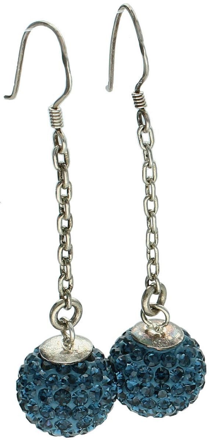 Srebrne Kolczyki Wiszące z Granatową Cyrkonią – Kuleczki na Łańcuszku, Srebro 925 Spark (2).jpg