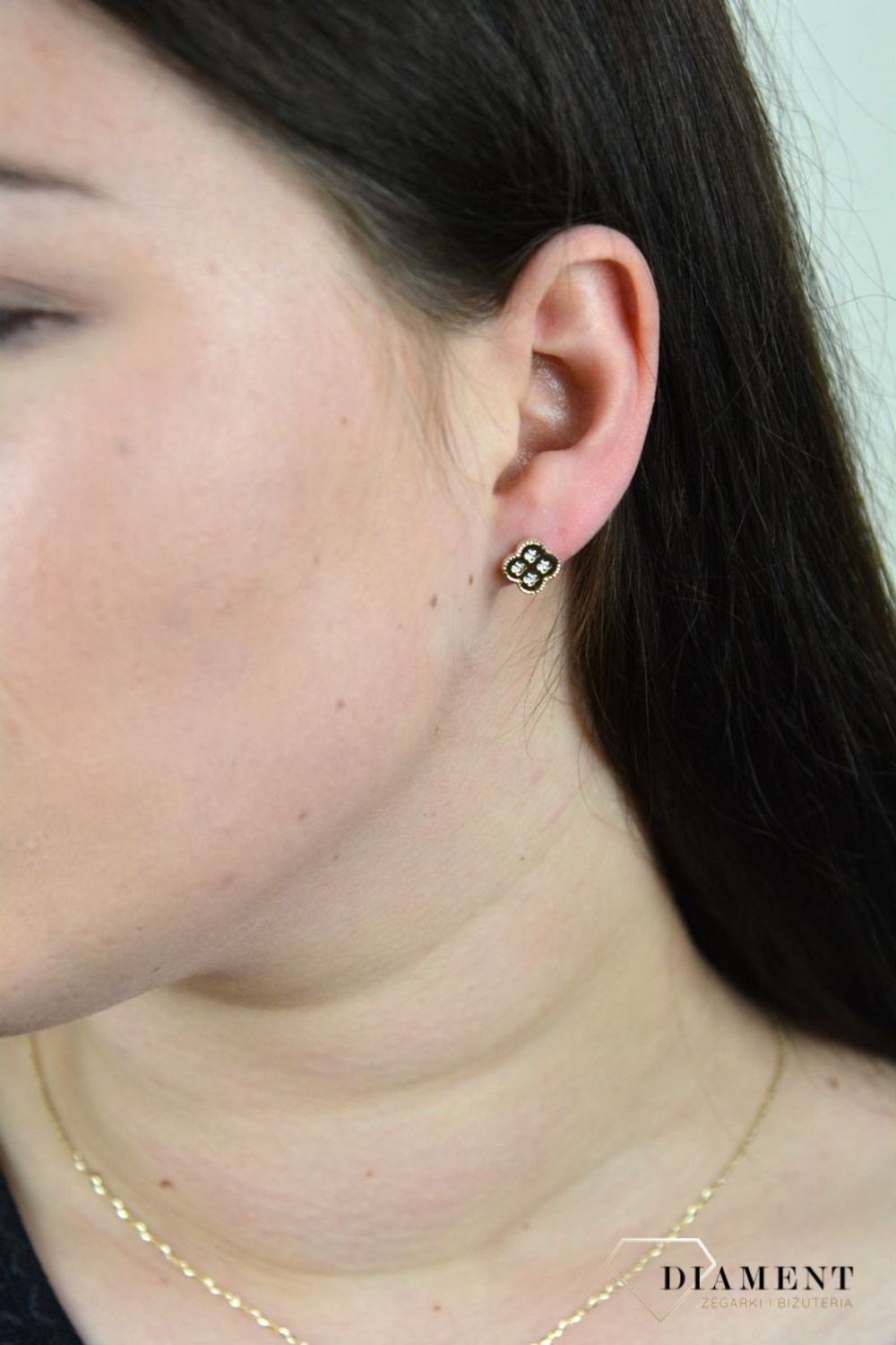 Złote kolczyki na sztyft koniczynka z cyrkonią DIA-KLC-TRESS30-TT-585.jpg