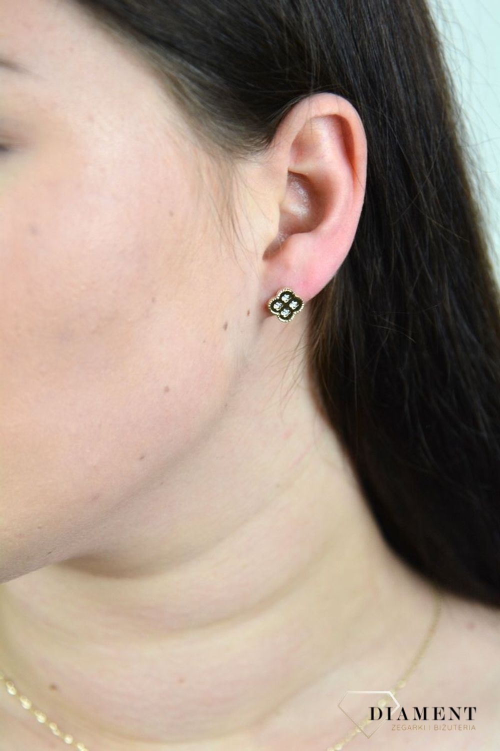 Złote kolczyki na sztyft koniczynka z cyrkonią DIA-KLC-TRESS30-TT-585.jpg