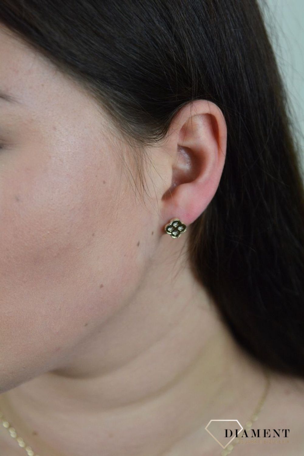 Złote kolczyki na sztyft koniczynka z cyrkonią DIA-KLC-TRESS30-TT-585.jpg