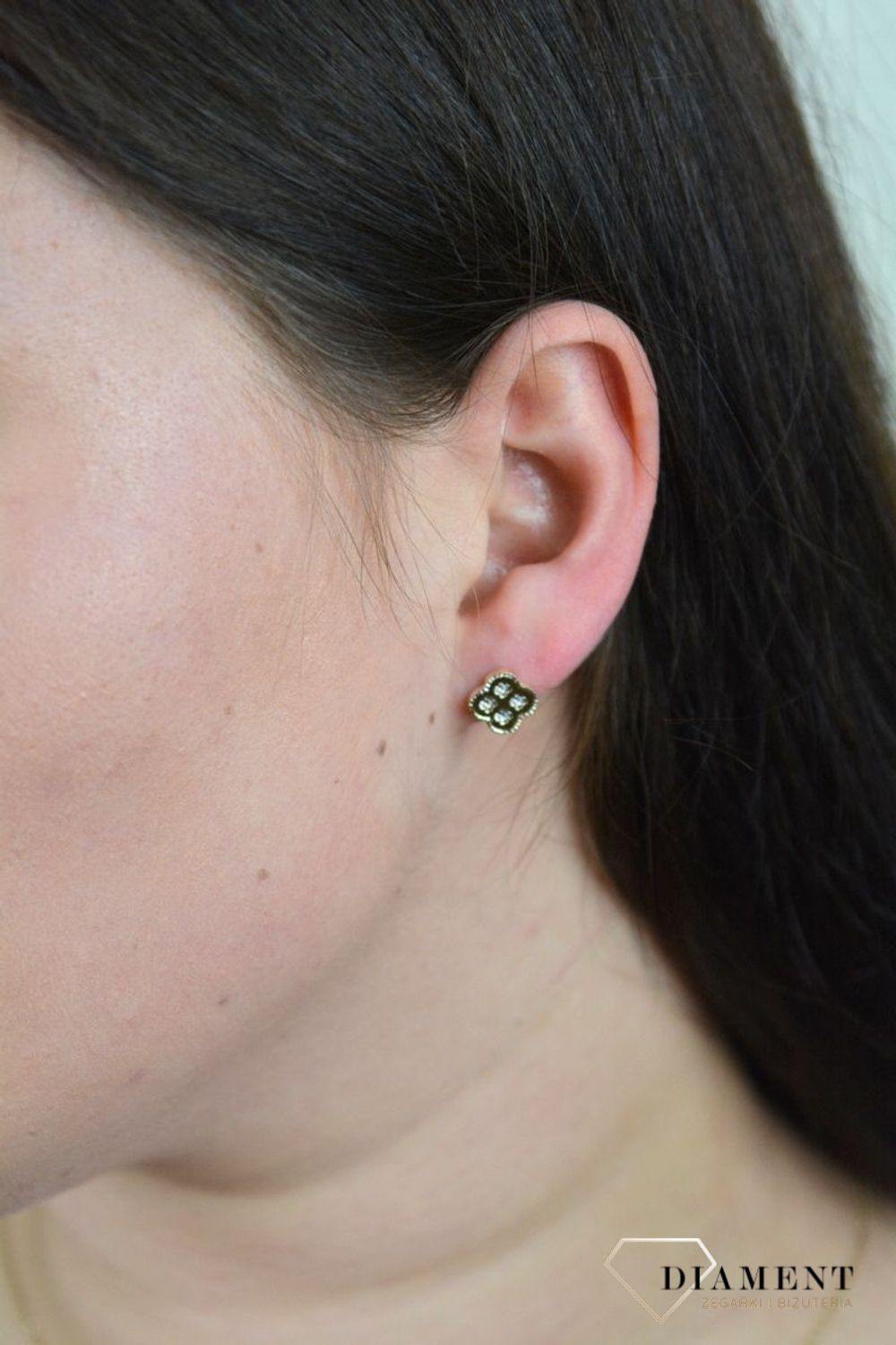 Złote kolczyki na sztyft koniczynka z cyrkonią DIA-KLC-TRESS30-TT-585.jpg