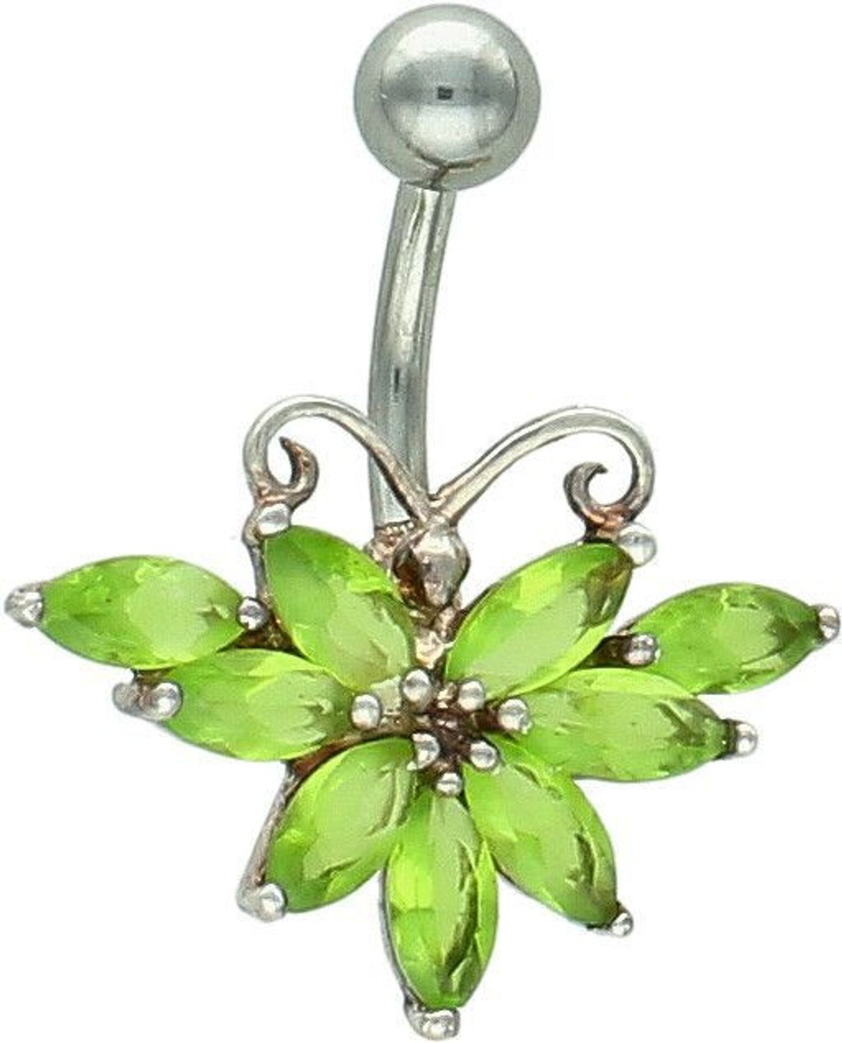 Kolczyk do pępka srebrny 925 zielony kwiat z zapięciem stalowym.jpg