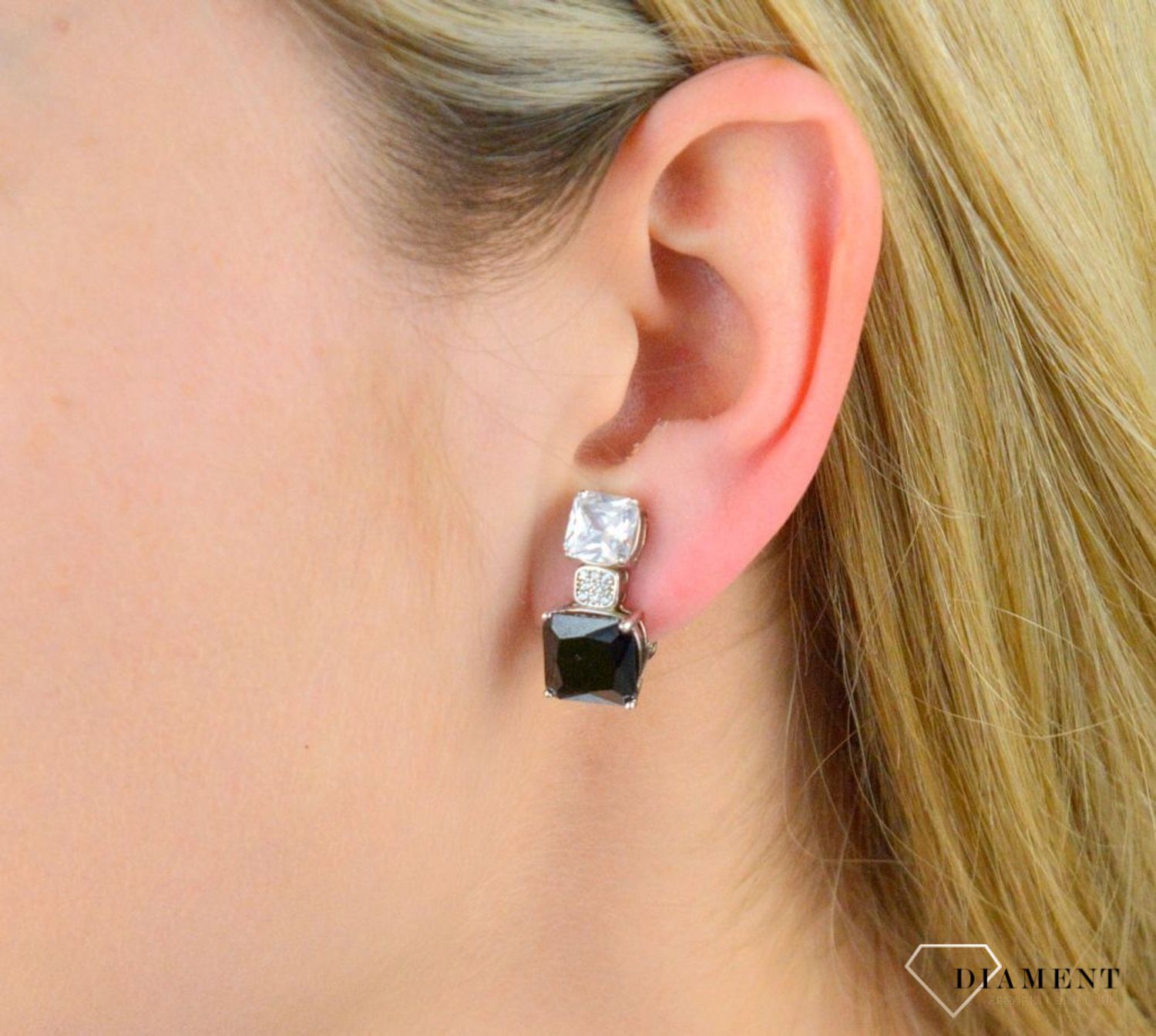 Efektowne klipsy z cyrkoniami 'Czerń ze srebrem' DIA-KLI-4820-925v.jpg