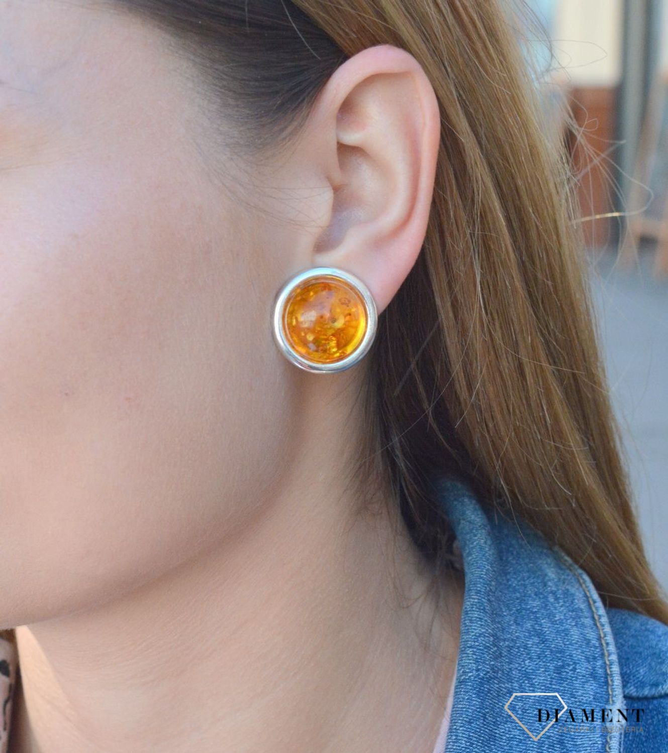 Kolczyki klipsy srebrne okrągłe z bursztynem miodowym DIA-KLI-7052-925.jpg