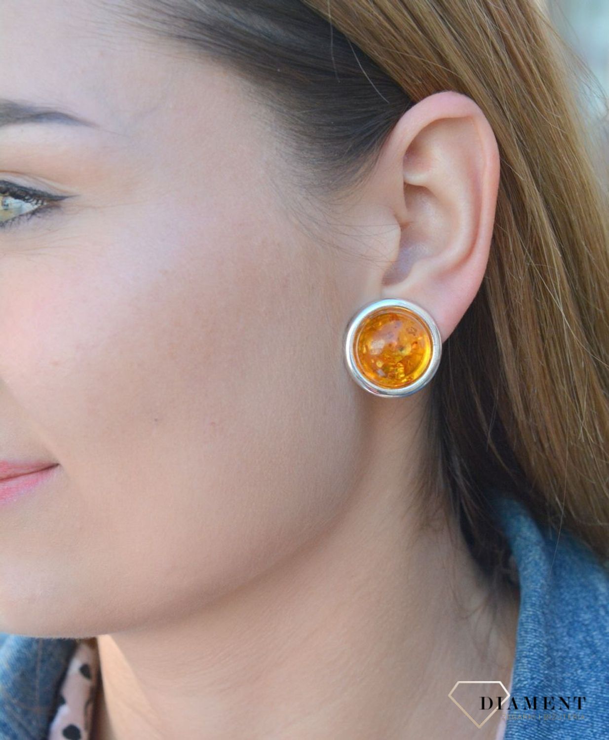 Kolczyki klipsy srebrne okrągłe z bursztynem miodowym DIA-KLI-7052-925.jpg