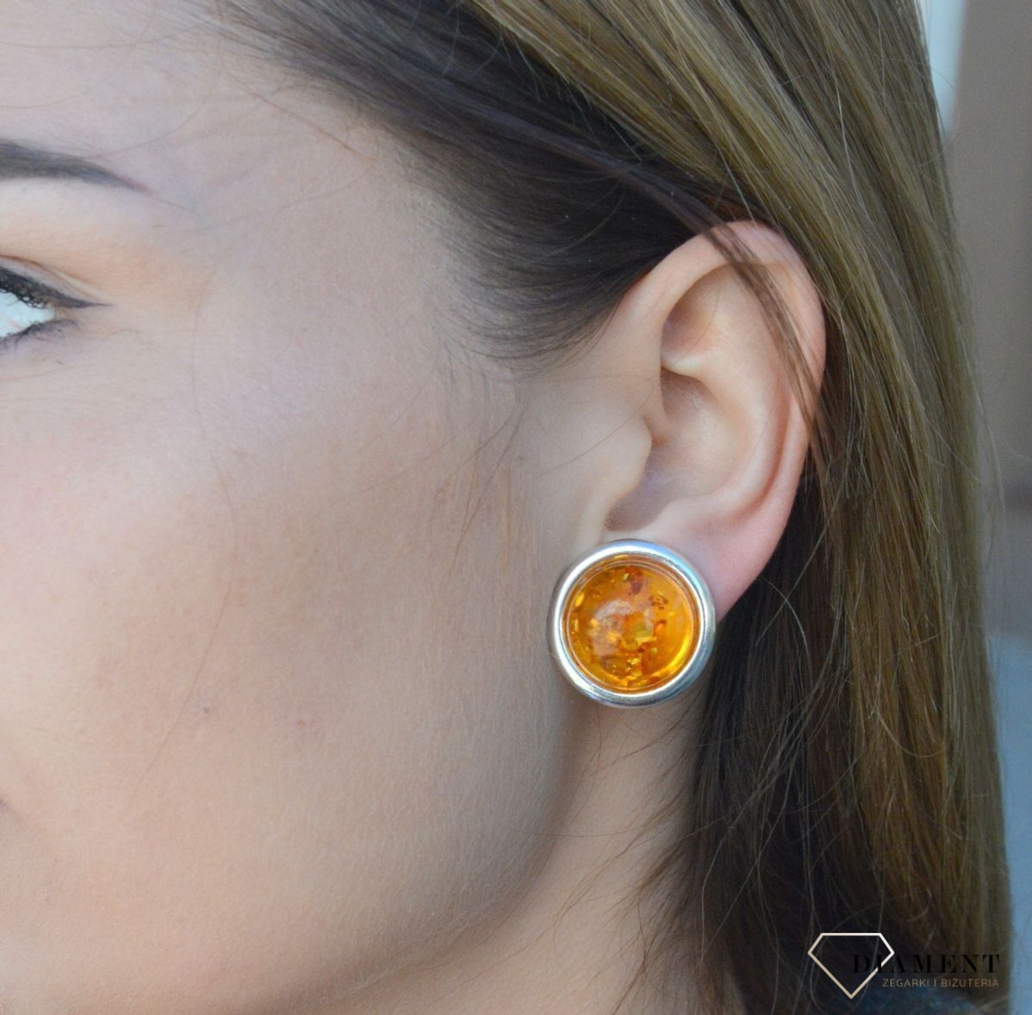 Kolczyki klipsy srebrne okrągłe z bursztynem miodowym DIA-KLI-7053-925.jpg