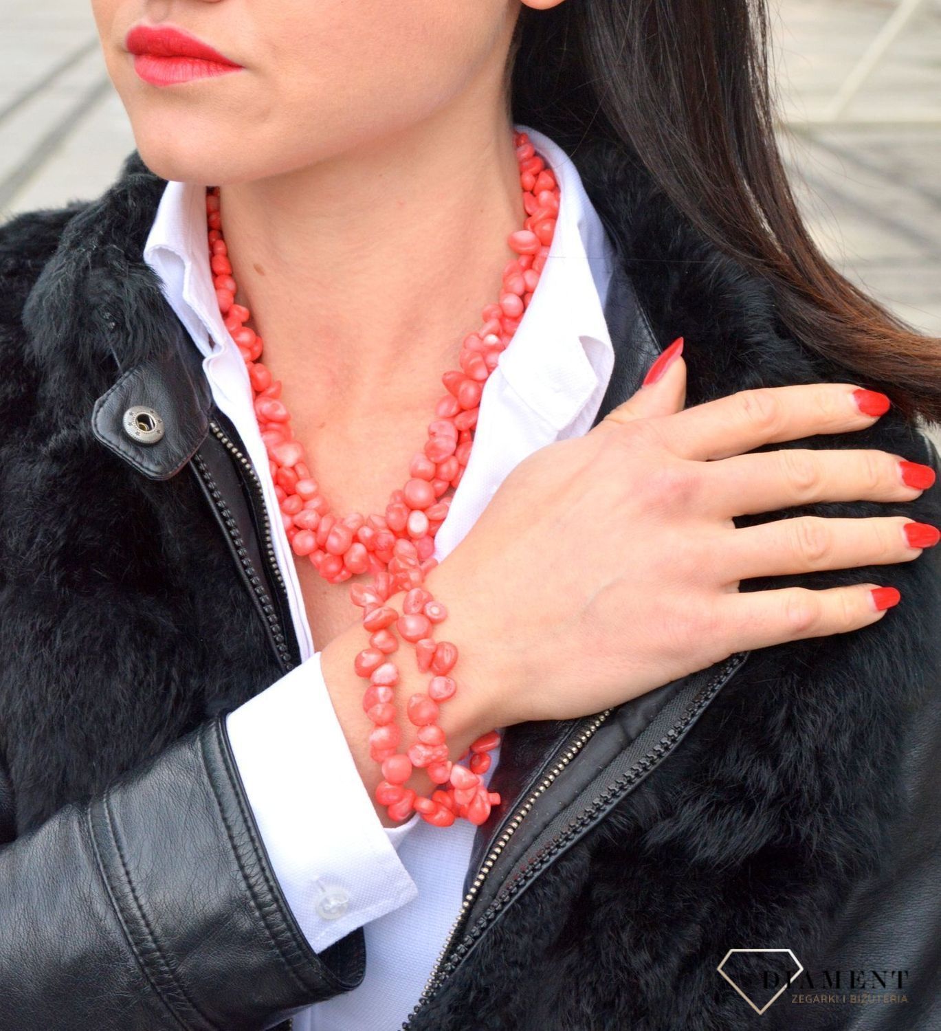 Komplet biżuterii naszyjnik i bransoletka ozdobiony koralem DIA-KLP-4025-MET (1).jpg