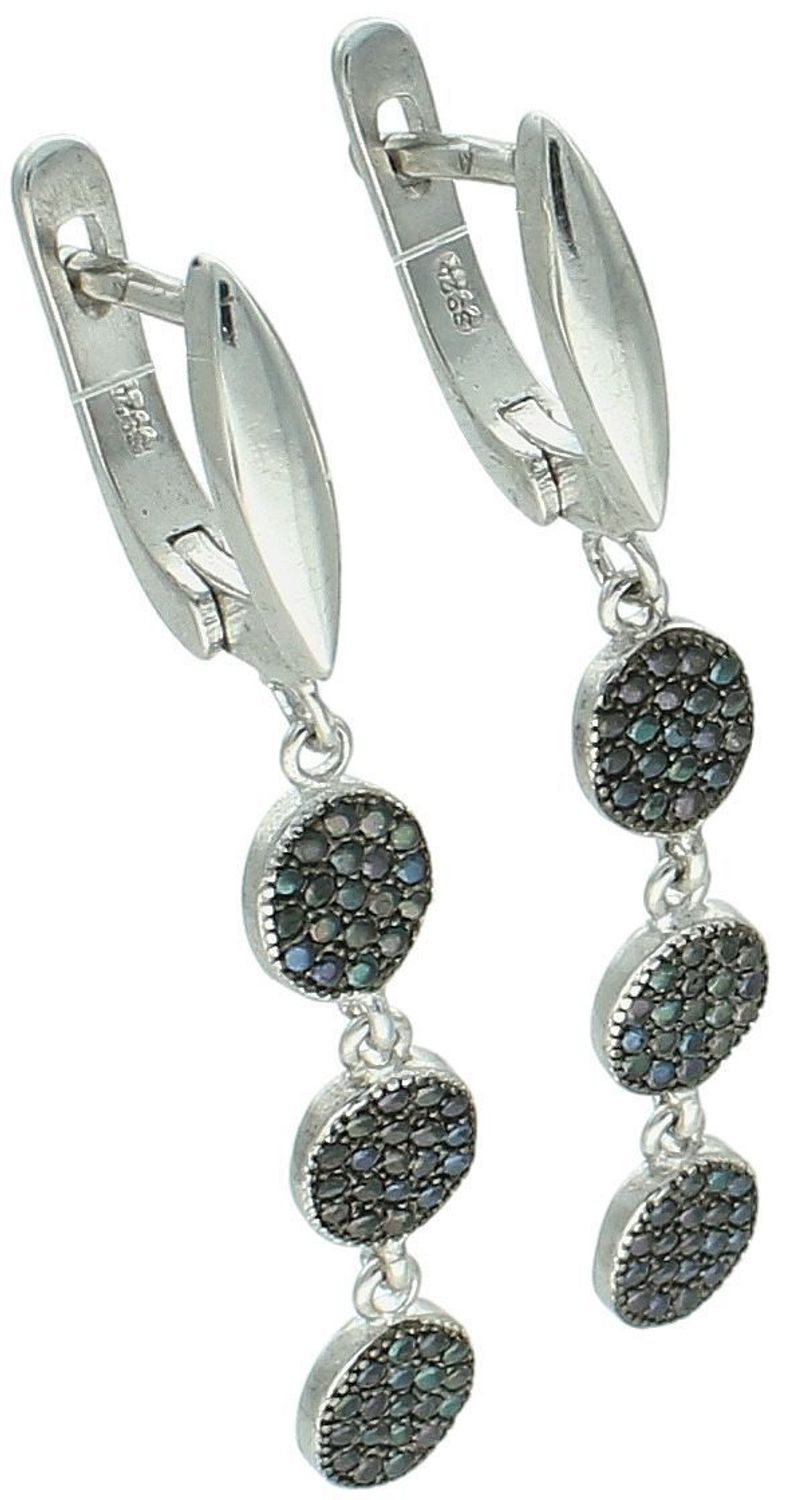 Komplet srebrnej biżuterii z czarną cyrkonią – kolczyki i zawieszka z motywem kółek, Srebro 925 (1).jpg