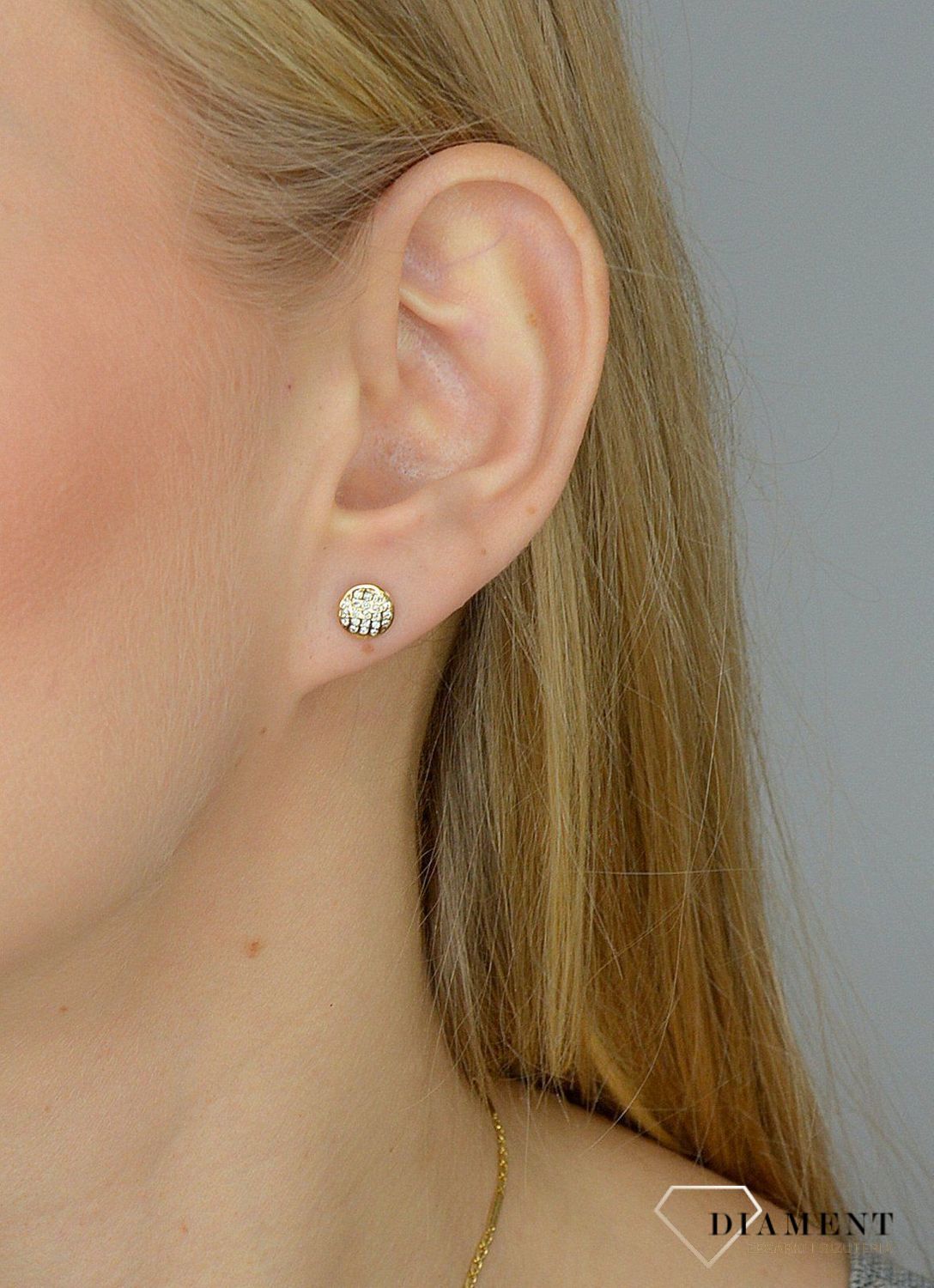 Komplet złotej biżuterii kolczyki i zawieszka 585 płaski owal z cyrkonią DIA-KPL-0989-585.jpg