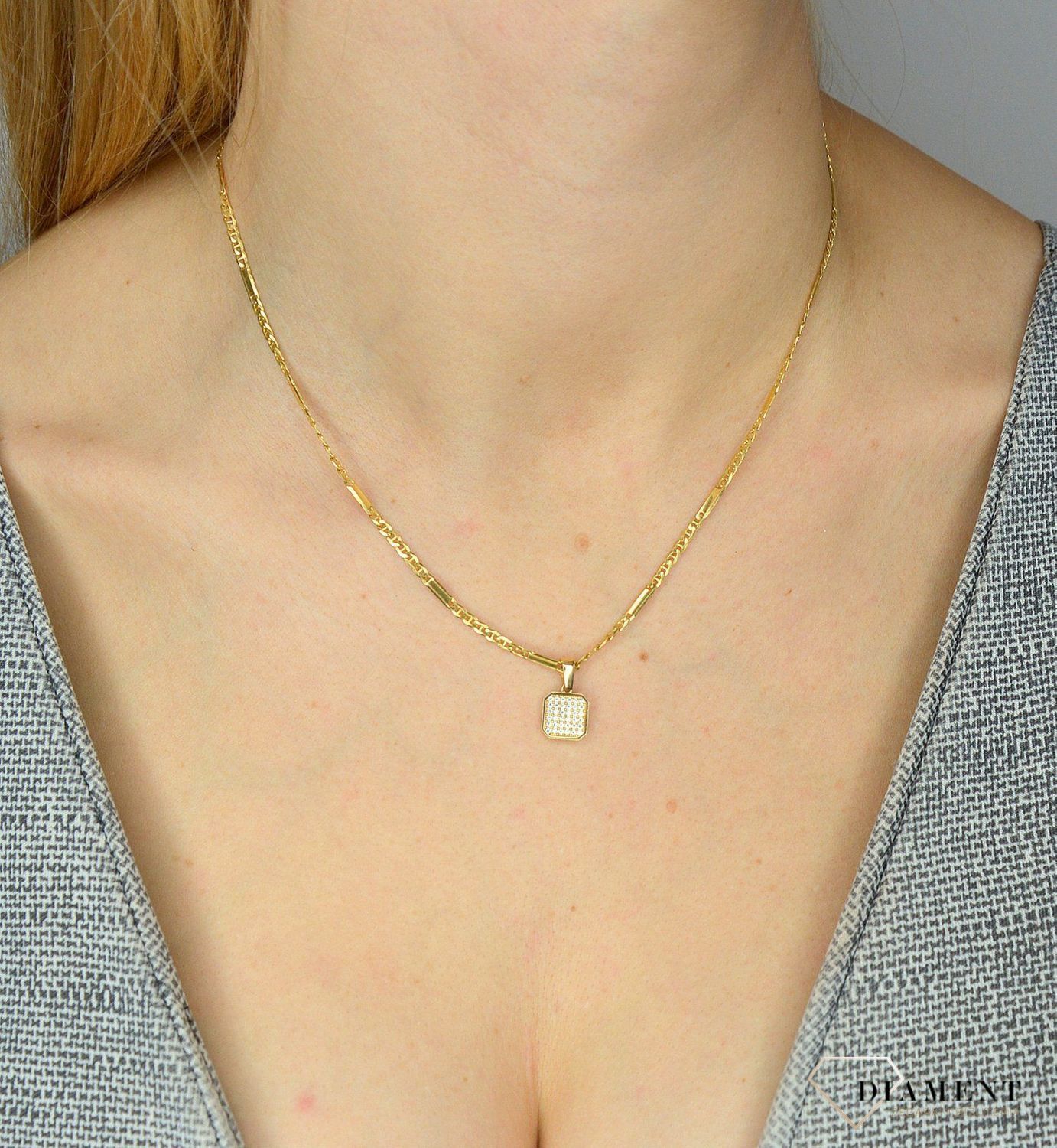 Komplet złotej biżuterii 585 kwadraciki z cyrkoniami DIA-KPL-0990-585.jpg