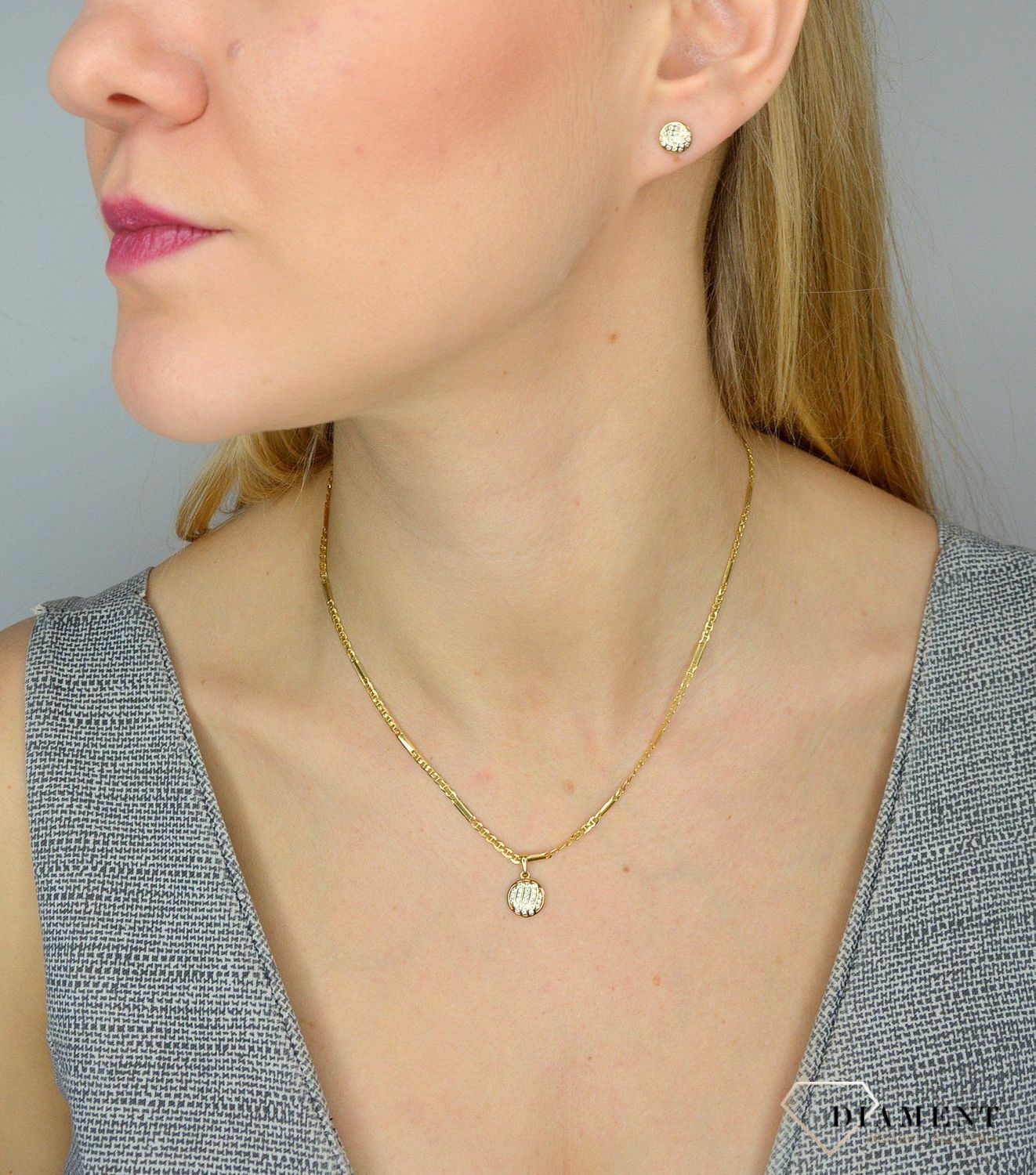 Komplet biżuterii złotej 585 płaskie kółka z cyrkonią DIA-KPL-0991-585.jpg