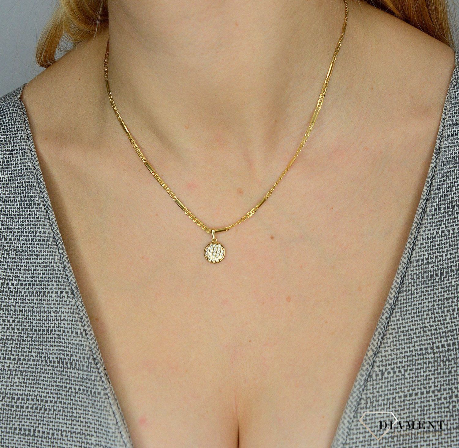 Komplet biżuterii złotej 585 płaskie kółka z cyrkonią DIA-KPL-0991-585.jpg