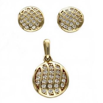 Komplet biżuterii złotej 585 płaskie kółka z cyrkonią DIA-KPL-0991-585.jpg