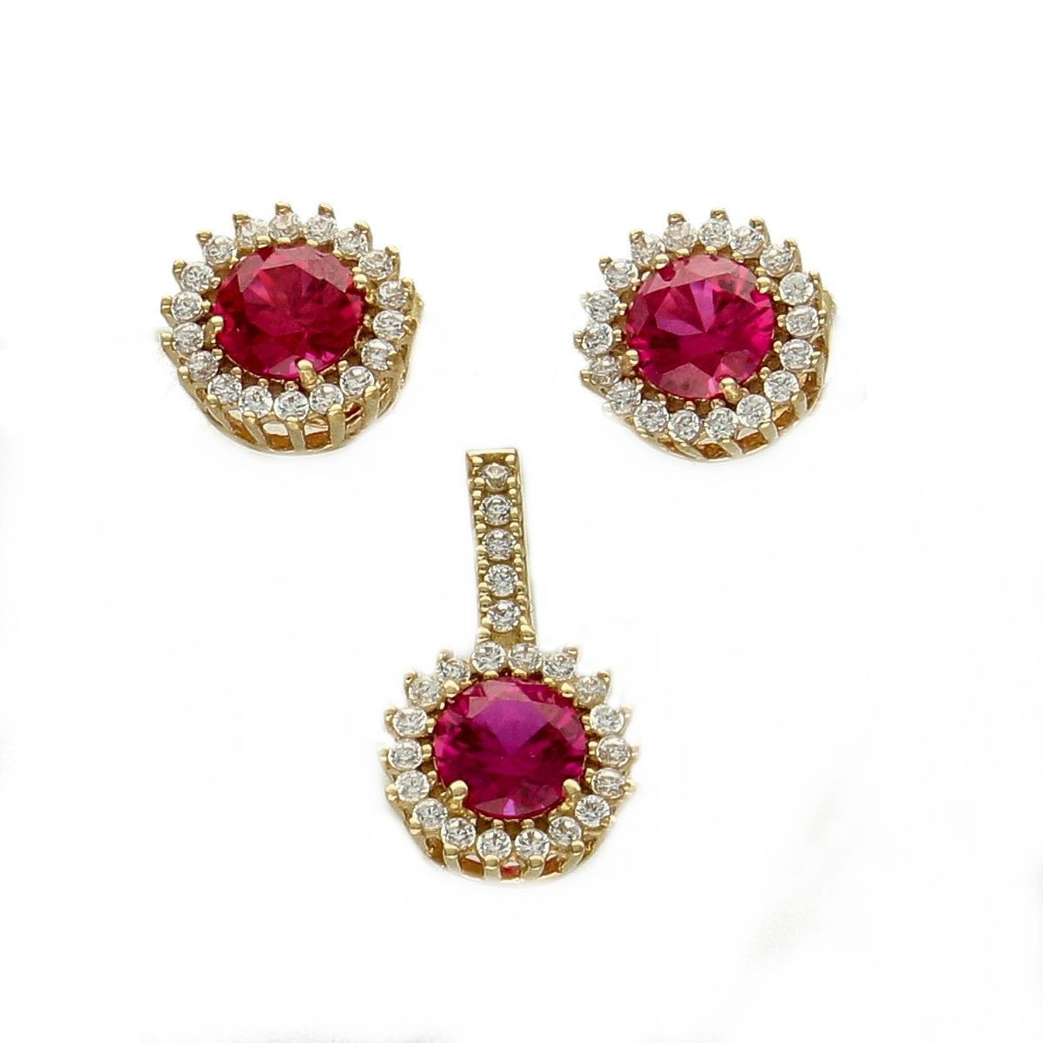 Komplet złotej biżuterii 585 ozdobna cyrkonia czerwona z białym DIA-KPL-0994-585.jpg