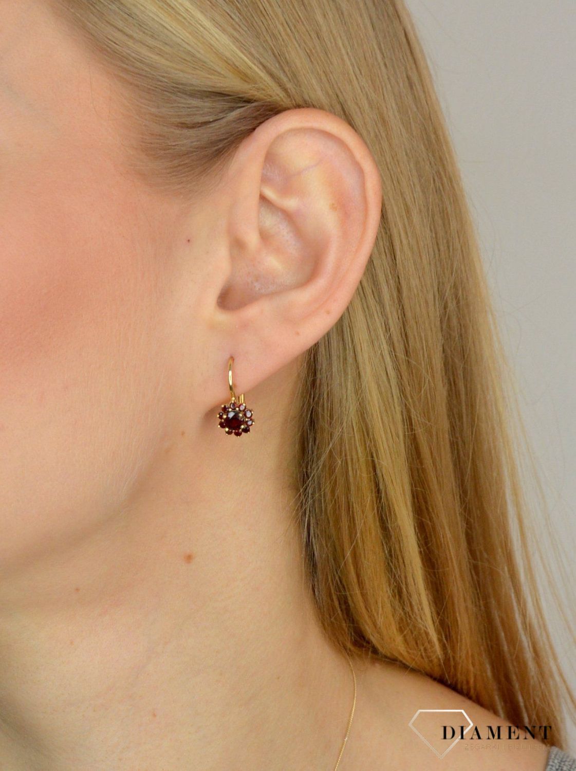 Komplet złotej biżuterii 585 kolczyki i zawieszka z granatem DIA-KPL-1006-585.jpg