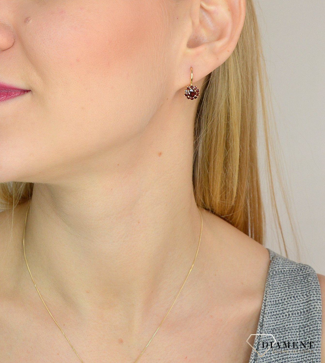 Komplet złotej biżuterii 585 kolczyki i zawieszka z granatem DIA-KPL-1006-585.jpg