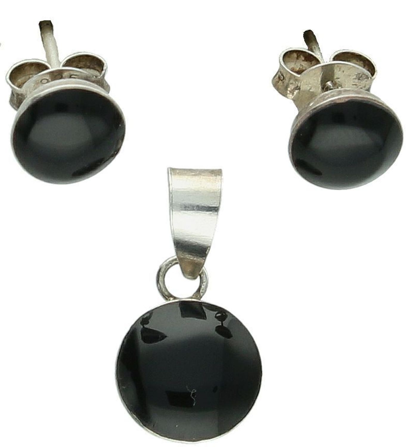 Srebrny komplet biżuterii z czarną masą jubilerską – kolczyki na sztyft i zawieszka, Srebro 925 (1).jpg