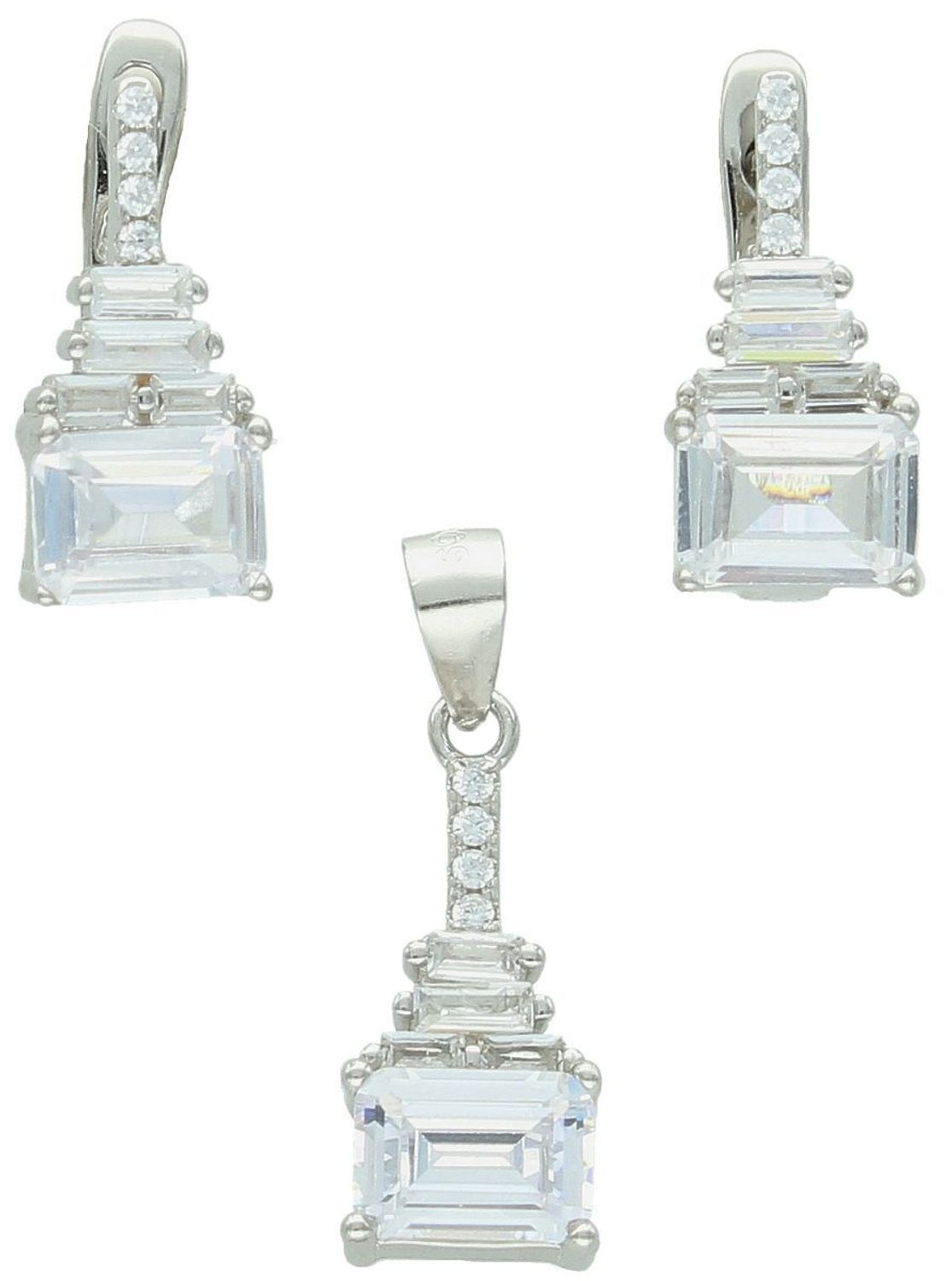 Komplet srebrny 925 z cyrkoniami – kolczyki 1,5 cm (zapięcie angielskie) i zawieszka 2,1 cm. Model DIA-KPL-13406-925. Klasyka i elegancja w jednym zestawie.1.jpg