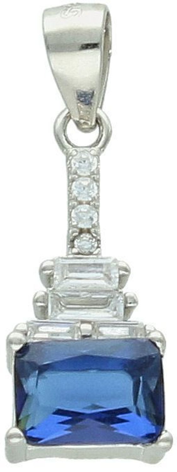 Komplet srebrny 925 DIA-KPL-13407-925 – zawieszka i kolczyki z białymi i granatowymi cyrkoniami. Zawieszka 2,2 cm × 7 mm, kolczyki 1,5 cm × 7 mm, zapięcie angielskie. 1.jpg