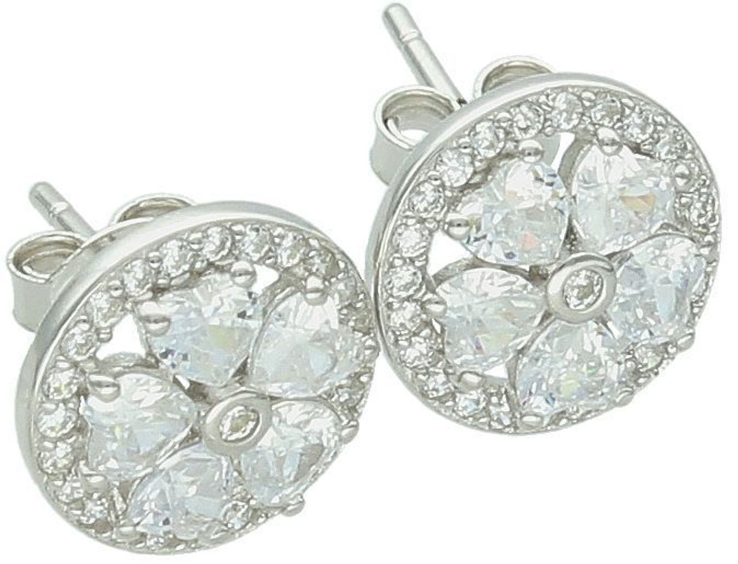 Komplet srebrny DIA-KPL-13452-925 z motywem kwiatka i cyrkoniami. Próba 925, kolczyki (1,0 cm) z zapięciem na sztyft i zawieszka (1,3 cm). Łączna waga 3,40 g. Elegancja i kobiecość w jednym.1.jpg