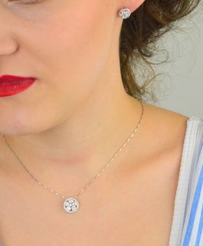 Komplet srebrny DIA-KPL-13452-925 z motywem kwiatka i cyrkoniami. Próba 925, kolczyki (1,0 cm) z zapięciem na sztyft i zawieszka (1,3 cm). Łączna waga 3,40 g. Elegancja i kobiecość w jednym (2).JPG