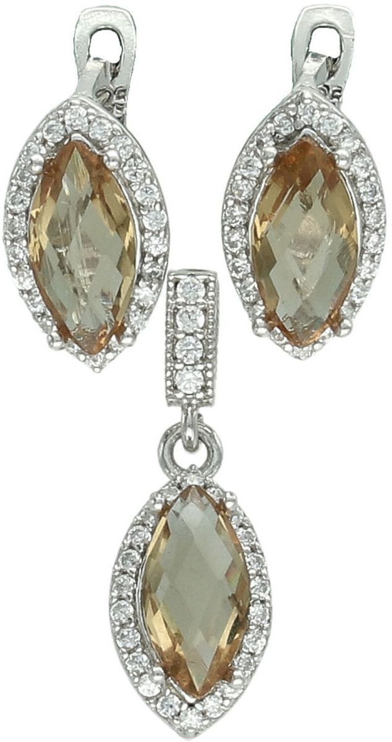 Damski srebrny komplet 925 z zielono-żółtą cyrkonią DIA-KPL-13456-925 – kolczyki i zawieszka komplet.jpg