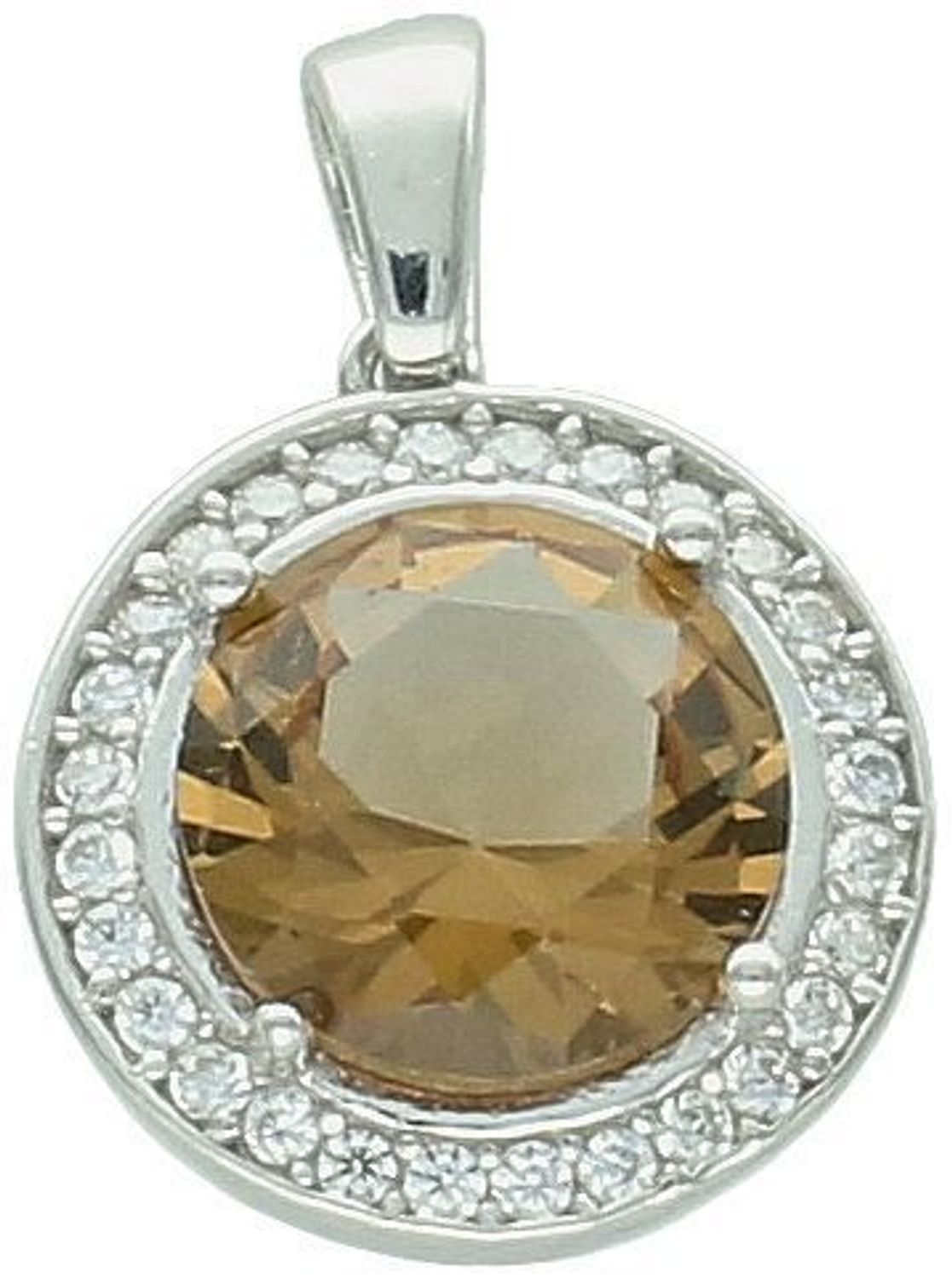 Komplet srebrny DIA-KPL-13458-925 z dużą żółto-pomarańczową cyrkonią otoczoną białymi kamieniami. Wiszące kolczyki 2,7 × 1,5 cm, zawieszka 2,0 × 1,4 cm, srebro 925, 9,50 g. Elegancja i 3.jpg