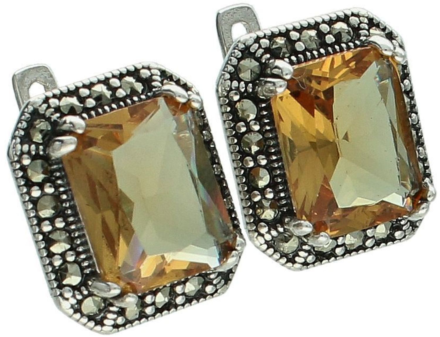 Komplet srebrny DIA-KPL-13459-925 z prostokątną żółto-pomarańczową cyrkonią i markazytami. Kolczyki z zapięciem angielskim 1,2 × 1,4 cm, zawieszka 2,5 × 1,4 cm, srebro 925, 10,10 g. 3.jpg