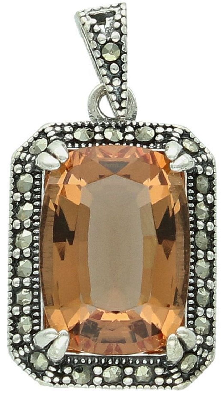 Komplet srebrny DIA-KPL-13459-925 z prostokątną żółto-pomarańczową cyrkonią i markazytami. Kolczyki z zapięciem angielskim 1,2 × 1,4 cm, zawieszka 2,5 × 1,4 cm, srebro 925, 10,10 g. 3.jpg