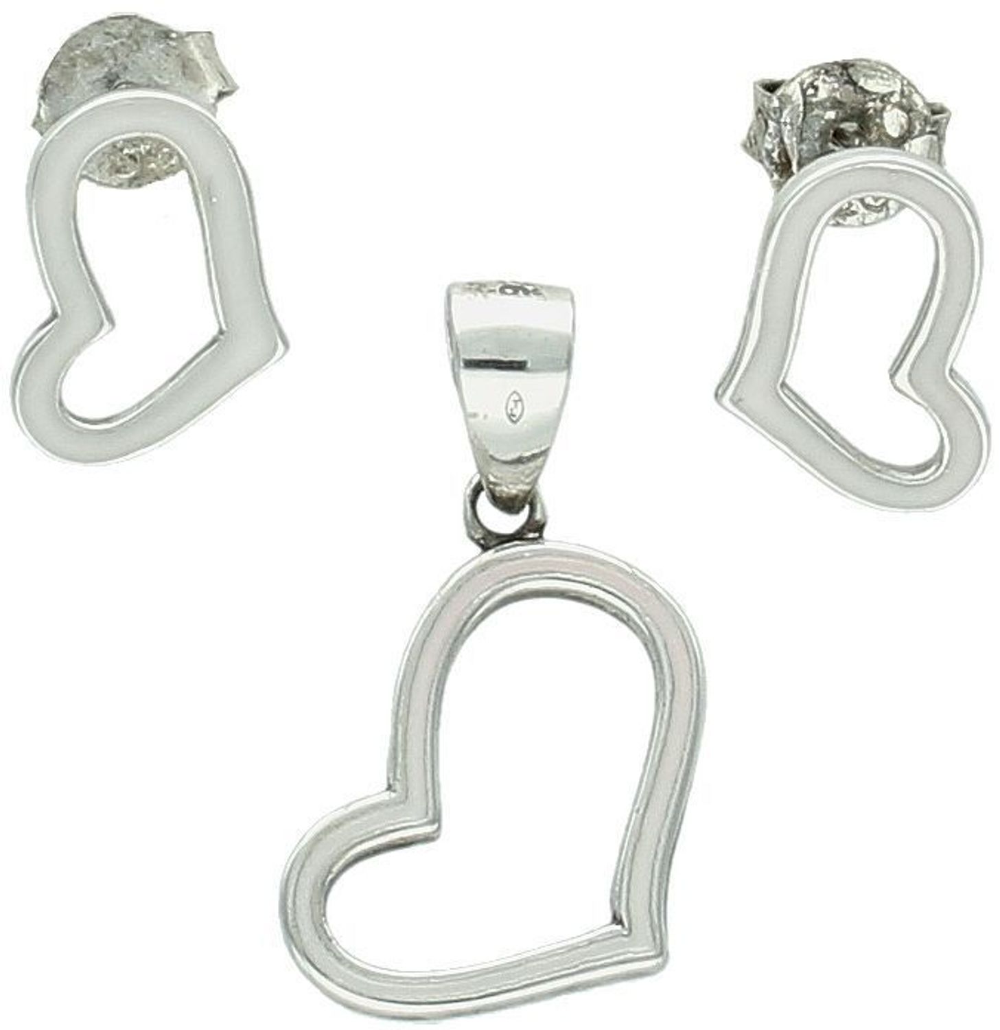 Komplet srebrny 925 DIA-KPL-13636-925 – kolczyki i zawieszka serduszka z białą emalią.jpg