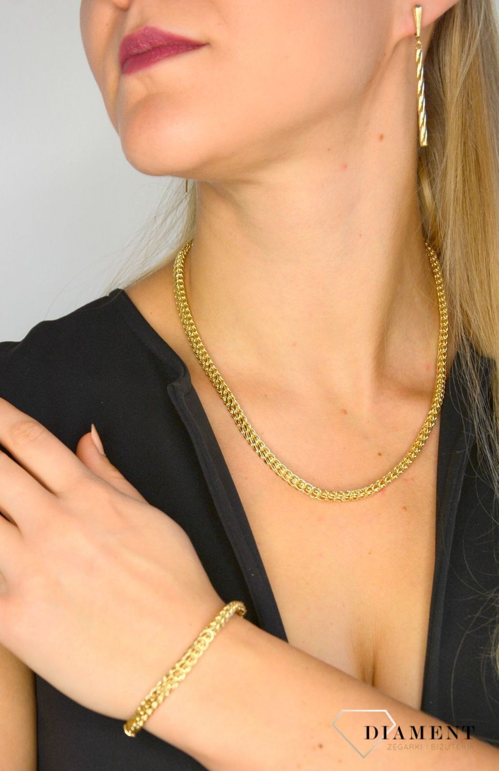 Złoty komplet naszyjnik i bransoleta 585 'Więź miłości' o szerokości 0,5 cm DIA-KPL-1410-585.jpg