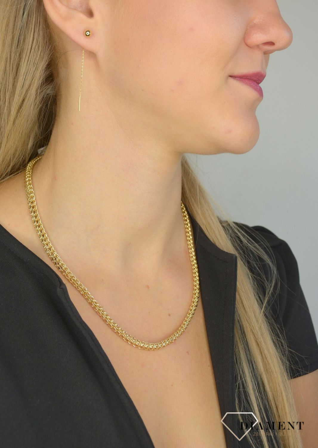 Złoty komplet naszyjnik i bransoleta 585 'Więź miłości' o szerokości 0,5 cm DIA-KPL-1410-585.jpg